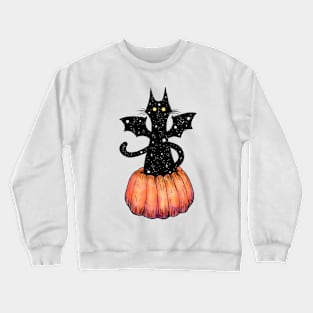 Starry Bat Cat in a Pumpkin Crewneck Sweatshirt